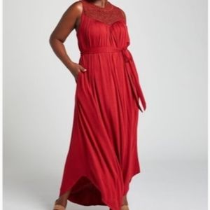 Lane Bryant sleeveless red maxi dress with lace details size 14 16